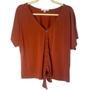 Women’s Orange Button Down Tie Front Short Sleeved Tee Size L